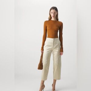 Bite chavel embroidered pants/trousers color cream size 2 (small)